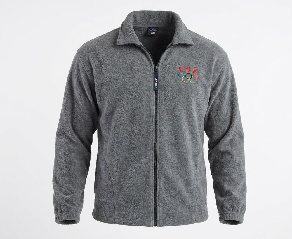 Fleece Jacket XL Team USA Olympic Rings Gray Full Zip Embroidered Gorpcore Y2K